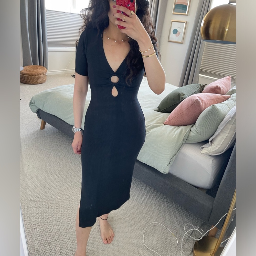 [SOLD] - Abercrombie & Fitch Black Bodycon Cut Out Midi Dress